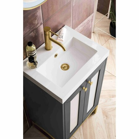 James Martin Vanities Chianti 20in Single Vanity, Mineral Gray, Radiant Gold, w/ White Glossy Composite Stone Top E303V20MGRGDWG